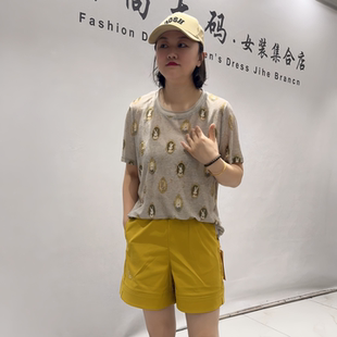 芮娜依莲8147夏季新款欧货短袖衫加大码女装胖妹妹宽松显瘦气质衫