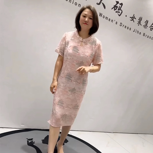 5768芮娜依莲夏款 单层冰丝国风山水画纽派显瘦旗袍连衣裙大码 女装