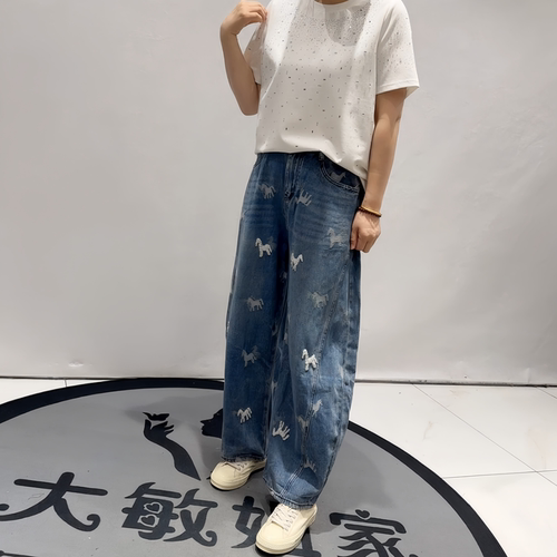 芮娜依莲夏新款大码牛仔裤弯刀裤