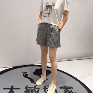 胖妹妹百搭显瘦女裤 女权贵族3888B夏季 女装 大码 新款 欧货格子短裤
