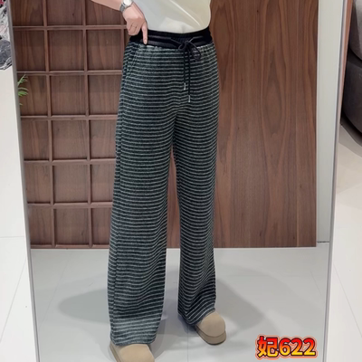 妃儿红秋季新款大码显瘦条纹女裤