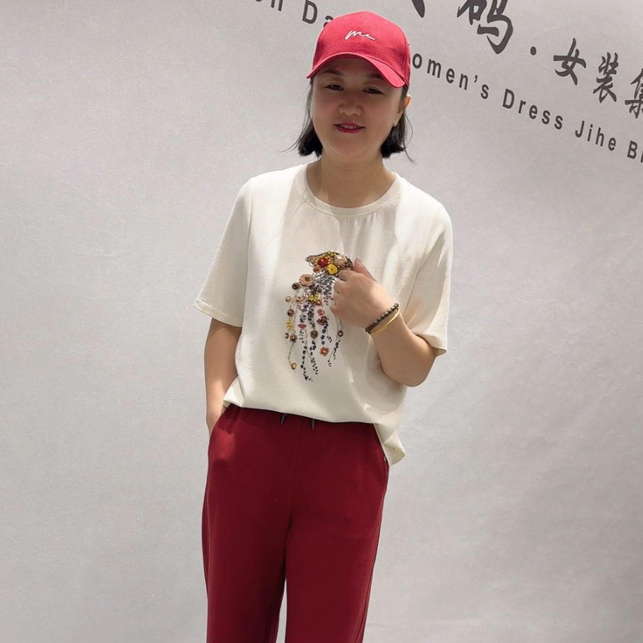 芮娜依莲5055秋季新款欧货圆领短袖T恤加大码女装胖妹妹显瘦上衣