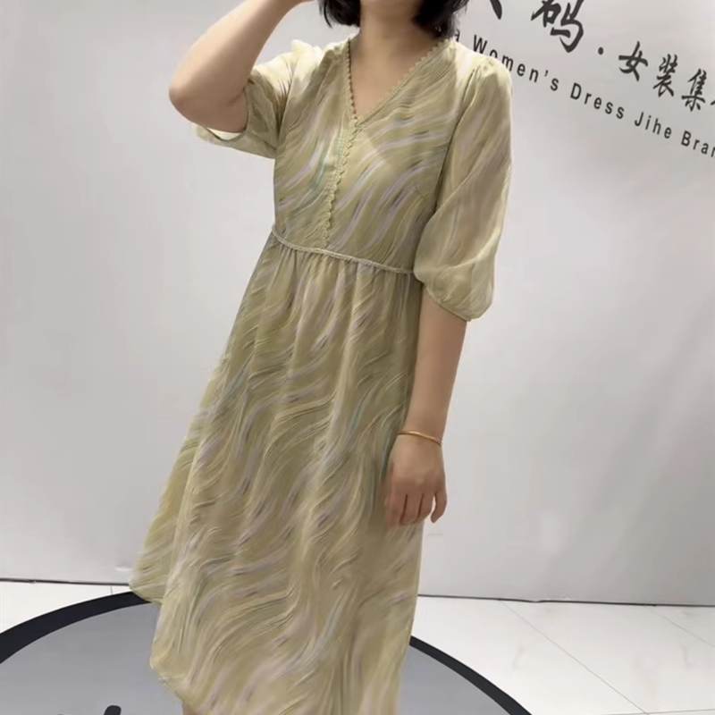 夏季新款女权贵族3295连衣裙加大码女装胖妹妹减龄显瘦中袖雪纺裙