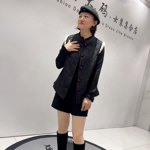 胖妹妹气质马甲开衫 女装 欧货国风马夹加大码 芮娜依莲5558年货新款