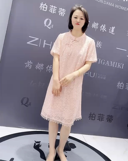 芮娜依莲9312夏季气质连衣裙加大码女装胖妹妹蕾丝盘扣显瘦旗袍裙