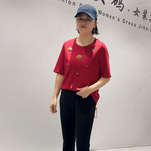 胖妹妹百搭打底衫 1355芮娜依莲年货新款 女装 T恤加大码 女 欧货短袖