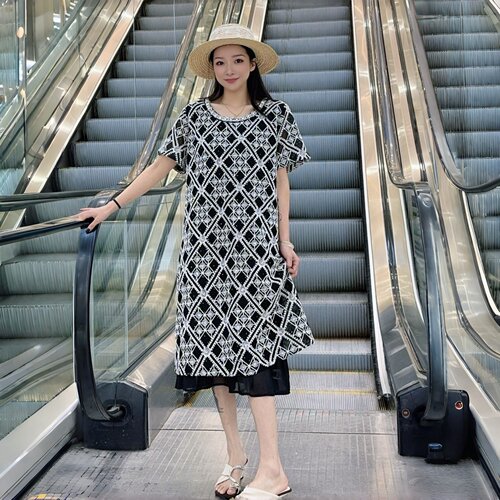 妃儿红夏季新款大码蕾丝连衣裙女
