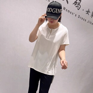 女装 女权贵族3522夏季 胖妹妹百搭显瘦上衣 加大码 短袖 新款 欧货A版