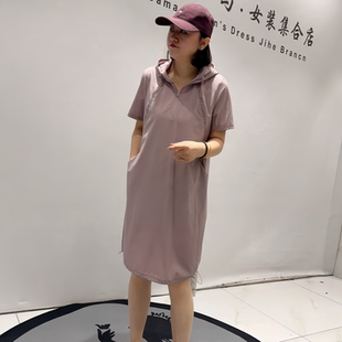 女权3653夏季新款欧货连帽连衣裙加大码女装胖妹妹显瘦休闲裙