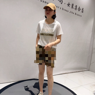 女权贵族31038夏季新款欧货短袖加大码女装胖妹妹短袖搭短裤套装