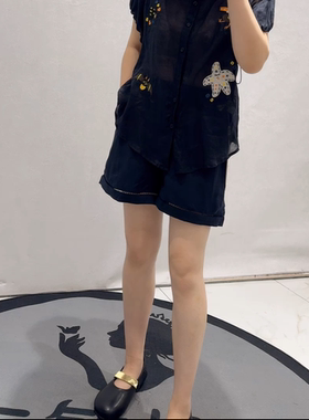 女权贵族3271B夏季新款欧货麻料短裤加大码女装胖妹妹百搭显瘦裤