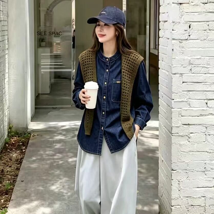 妃儿红7216秋季新款欧货减龄牛仔衬衫加大码女装胖妹妹显瘦上衣女