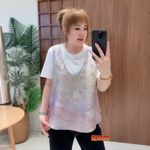 妃儿红夏季新款大码假两件短袖衫
