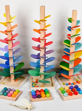 babybroll彩虹音乐树大号拼插花瓣滚珠音乐玩具趣味组装木质cpc