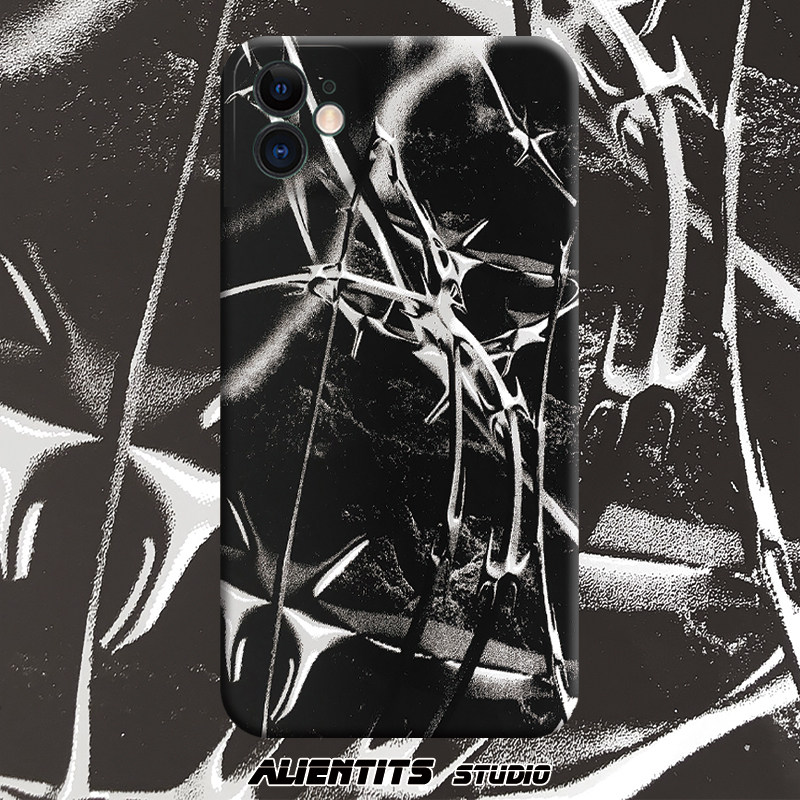 AlienTits暗黑刺野生设计时髦极简黑白适用于苹果安卓定制手机壳