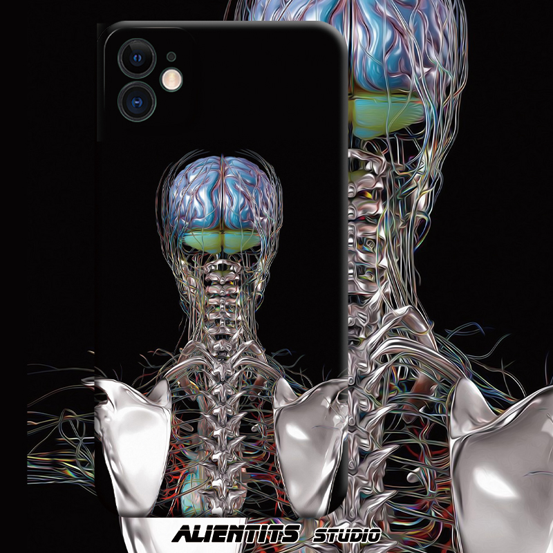AlienTits科技感未来主义智慧大脑赛博迷幻适用于苹果iPhone安卓定制手机壳