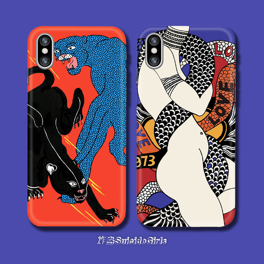 [alentits原创]日本复古插画虎与蛇cult适用于苹果安卓定制手机壳