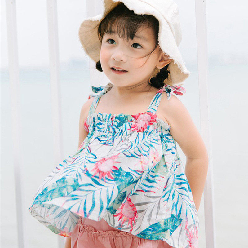 童装夏季韩版碎花吊带娃娃衫