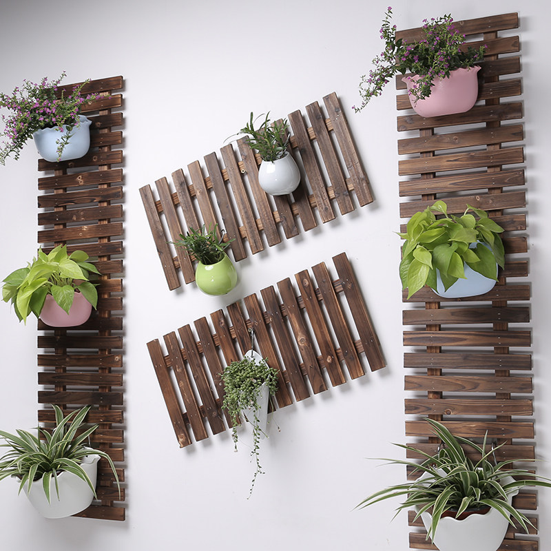 实木制墙面装饰壁挂花架庭院壁挂网格爬藤花架户外碳化z7vr2d8i5