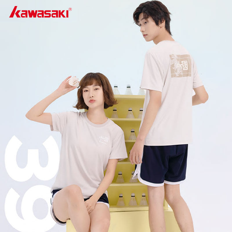 川崎羽毛球服中性速干圆领运动休闲T恤上衣短袖球衣A3943 B3991