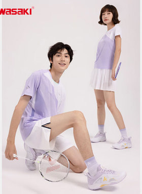 川崎羽毛球服男女款K1C02-B1972 K1C02-A2972圆领短袖T恤速干透气