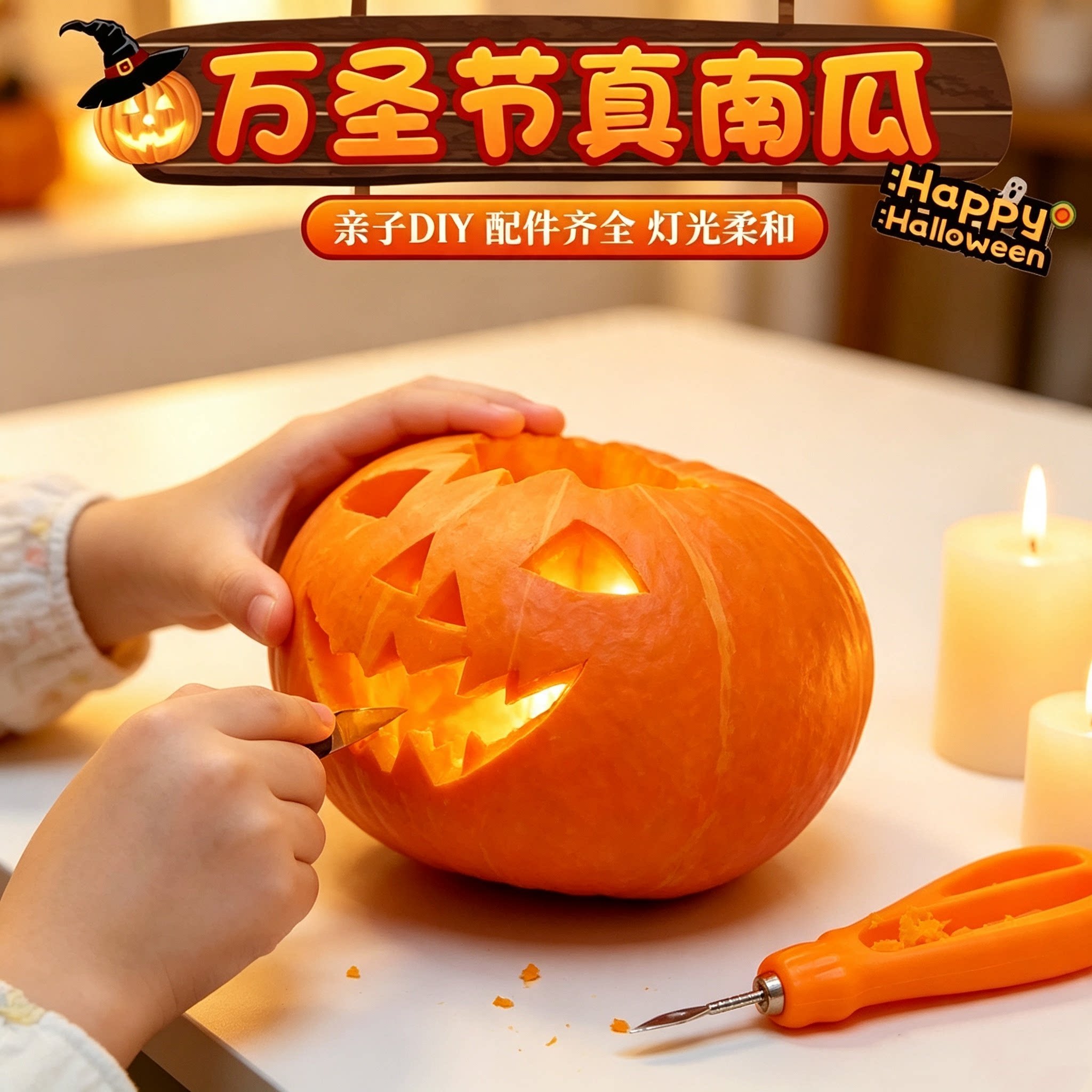 儿童手工雕刻真南瓜灯DIY万圣节装饰南瓜灯笼工具团建活动材料包