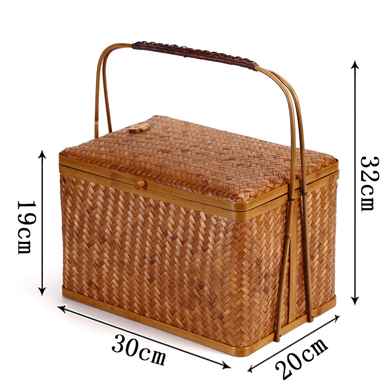 手工竹编复古食日式多层提篮茶具收纳盒手提篮月饼篮礼品包装盒