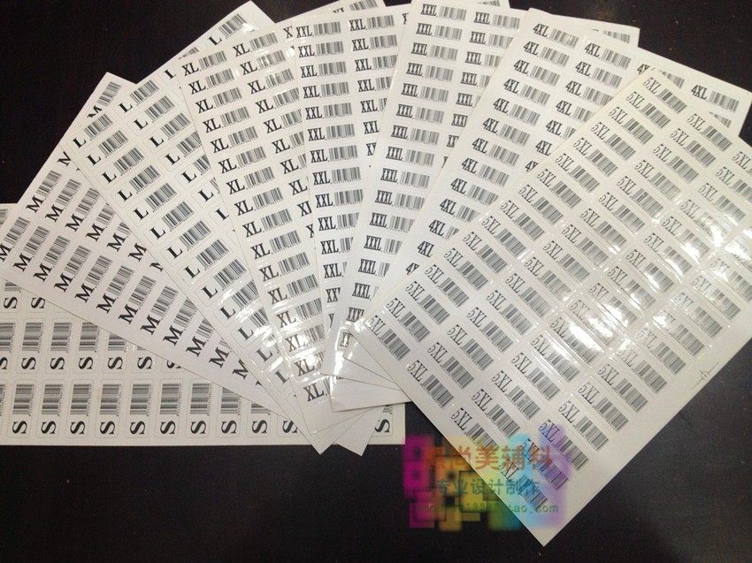 服装不干胶尺码贴号长方形条型码 尺码标签贴纸 字母大小号 s-5xl