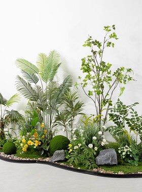 楼梯下造景假绿植装饰仿真花草室内玄关景观过道植物假树仿生园景