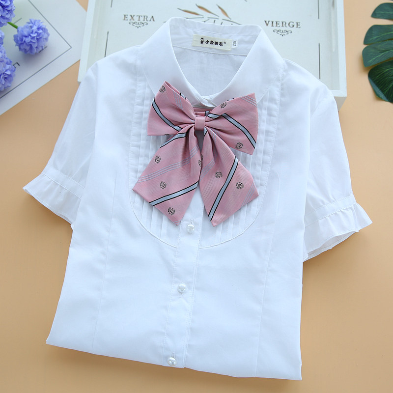 女童短袖白衬衫小女孩纯色小学生洋气白色衬衣校服儿童半袖中大童