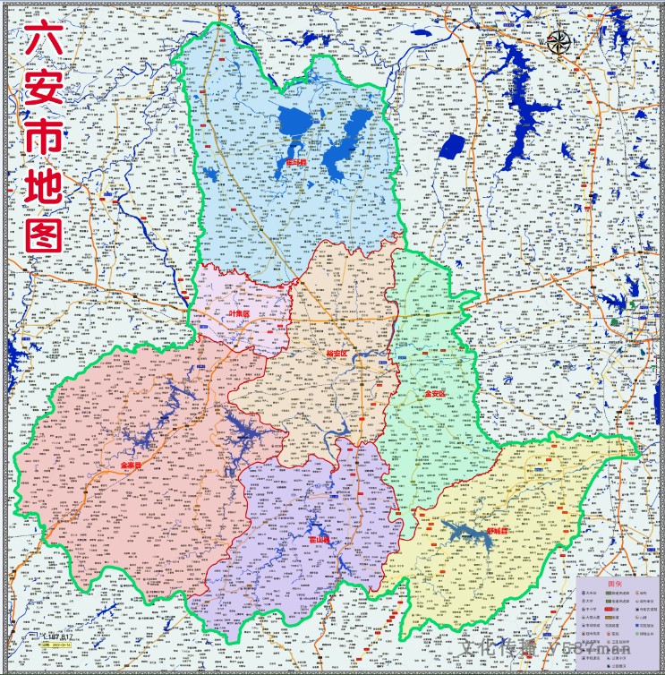 2022年3月安徽六安市百度版行政交通旅游乡镇村落分布地图