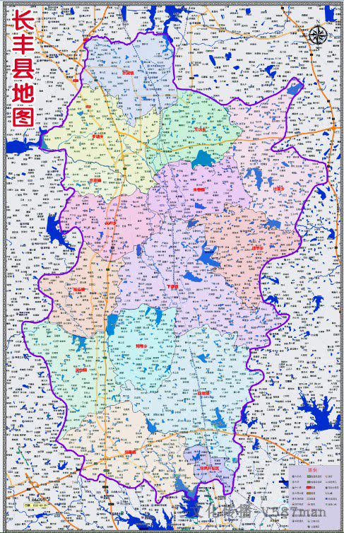 2022年3月安徽合肥市长丰县百度版行政交通旅游乡镇村落分布地图