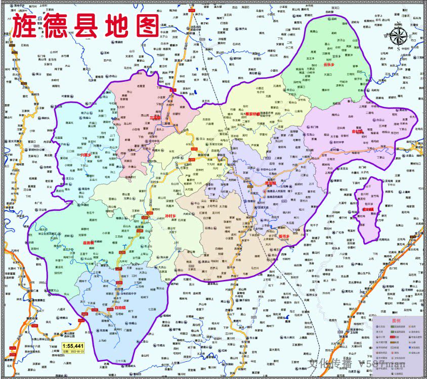 2022年5月安徽宣城市旌德县定制行政交通旅游乡镇村落分布地图