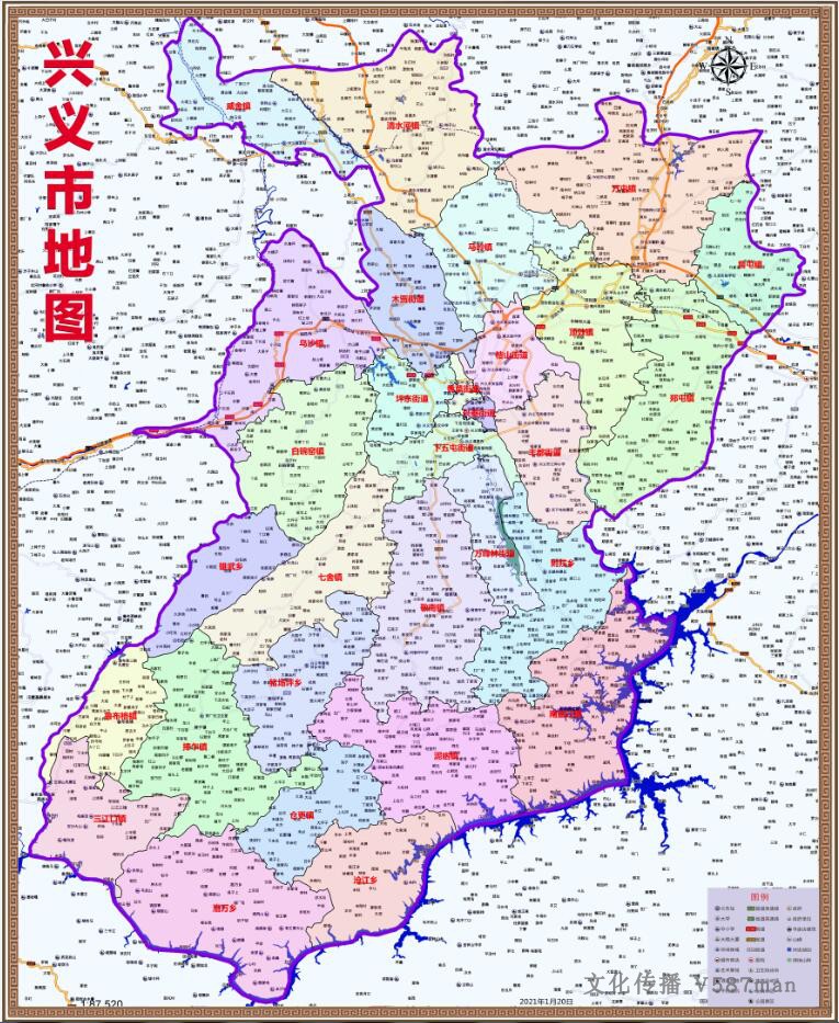 2021年贵州黔西南兴义市百度版地图乡镇村落公路交通