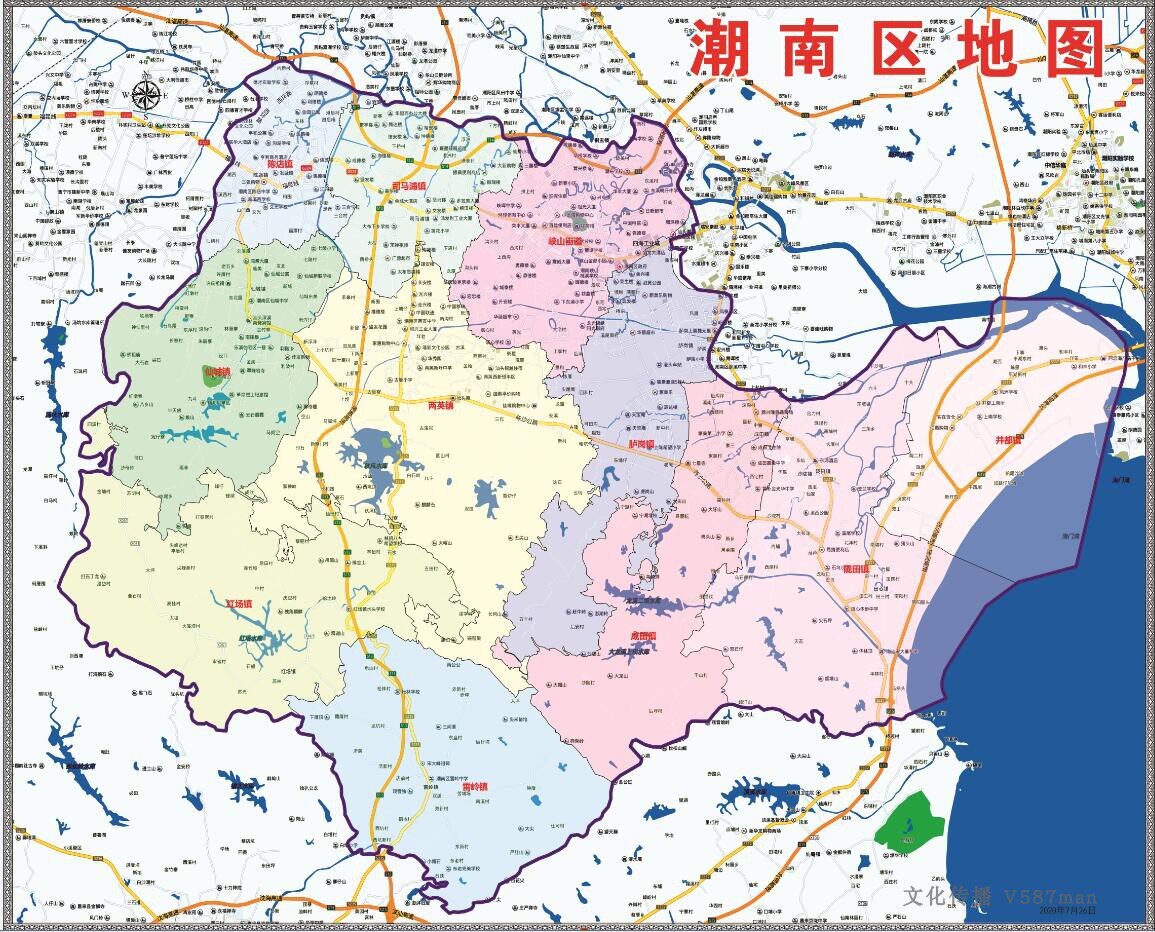 2020年7月广东潮州市潮南区百度版地图行政交通旅游乡镇110x89cm