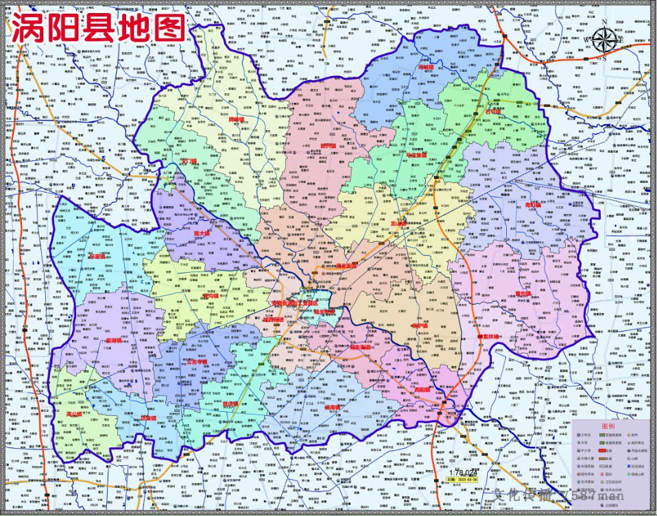2022年3月安徽亳州市涡阳县百度版行政交通旅游乡镇村落分布地图