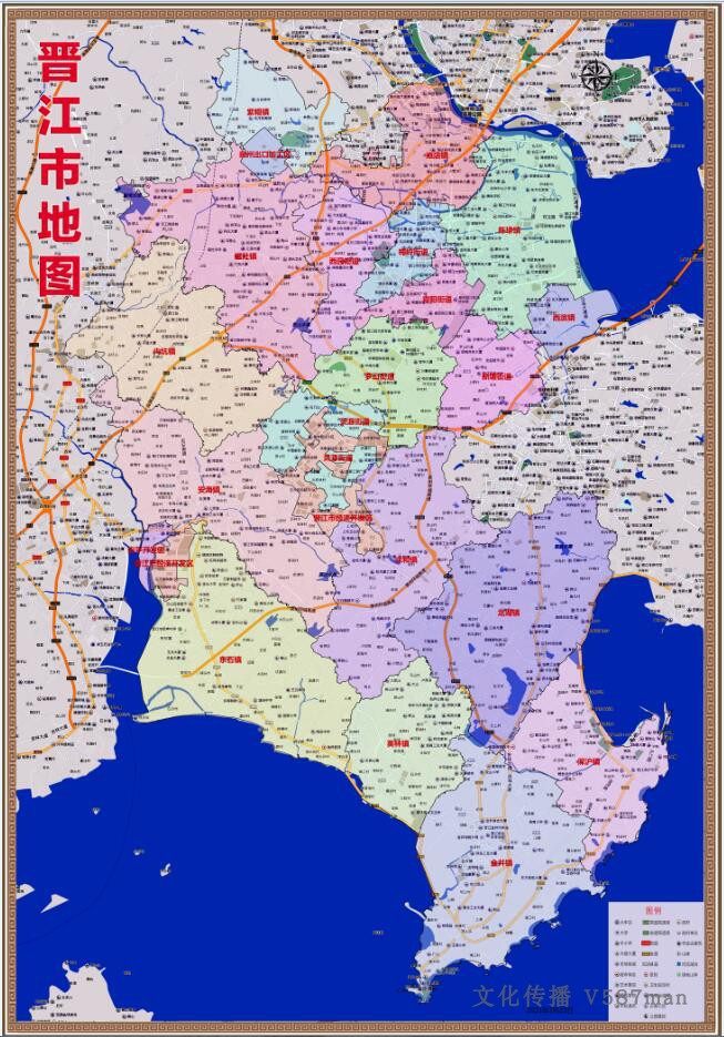 2021年3月福建泉州晋江市百度版行政交通旅游乡镇地图118x82cm