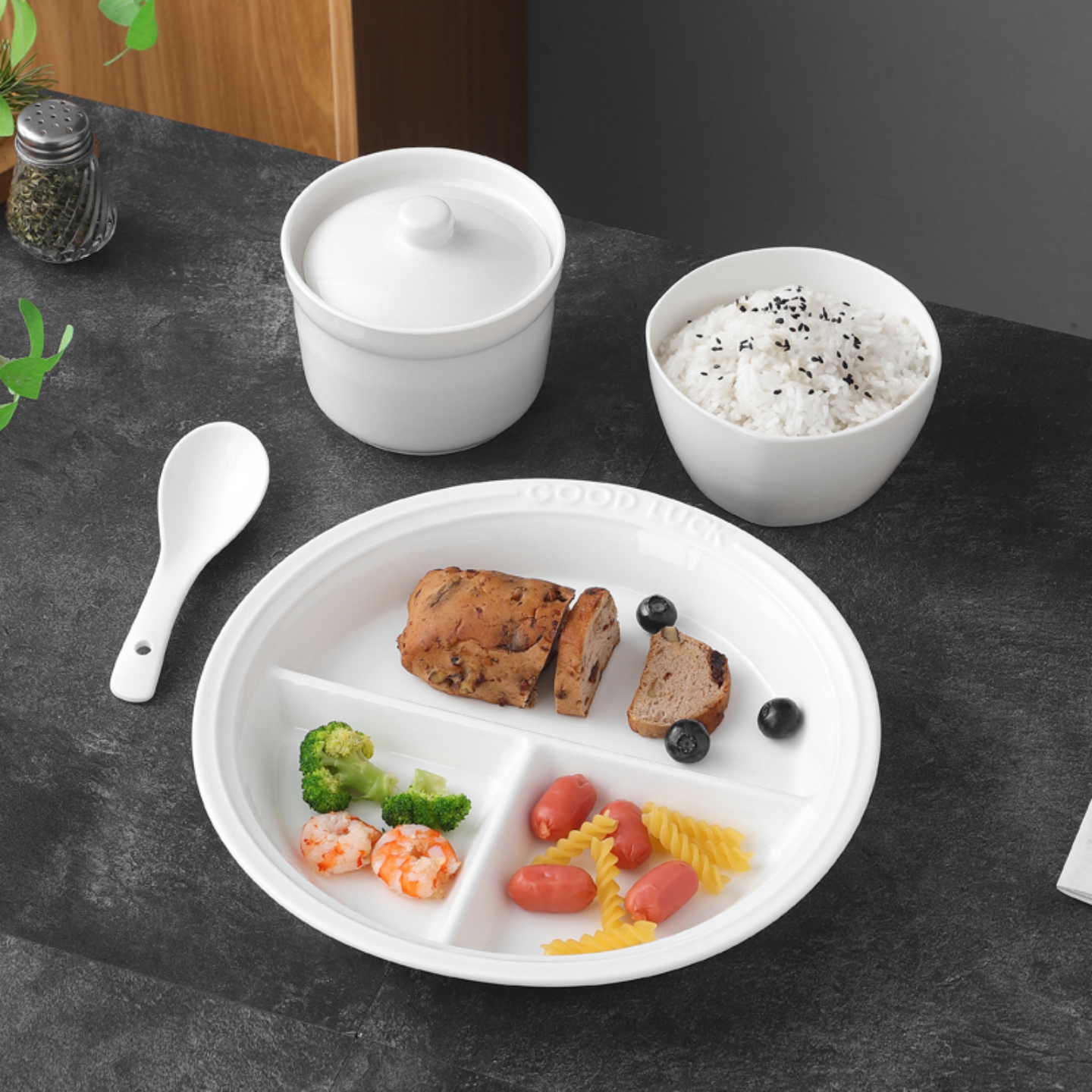 简约陶瓷分格盘家用食堂餐厅