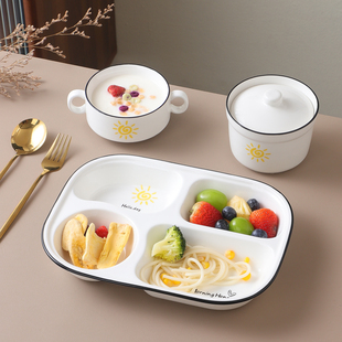 ins风陶瓷分格盘家用坚果盘餐盘饭盘汤碗套装水果盘月子餐盘套装