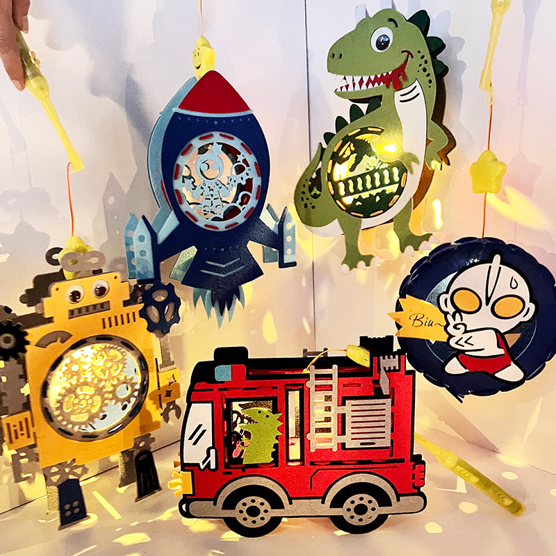 2025新年儿童卡通恐龙工具车灯笼手提音乐创意手工diy制作小花灯