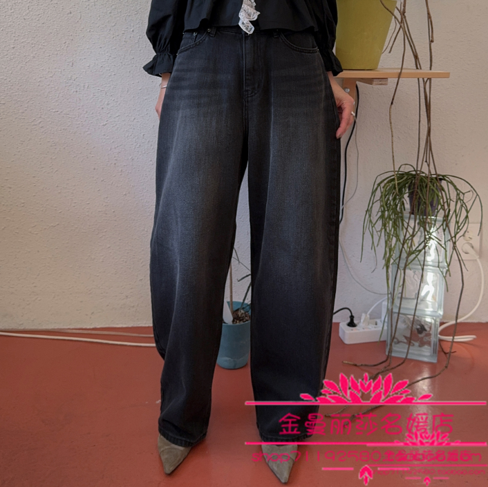 韩国官网正品代购2025年秋新款气质大长腿时尚做旧磨白弯刀牛仔裤