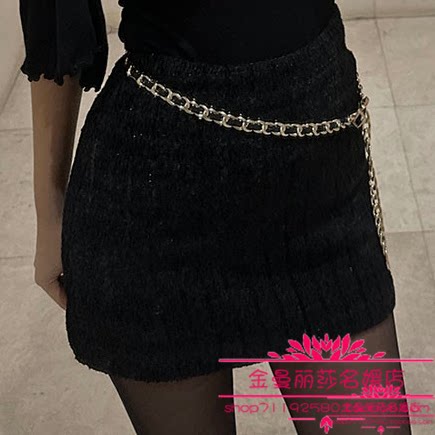 韩国官网正品代购2026年早春款气质优雅时尚金属链条粗花呢半身裙