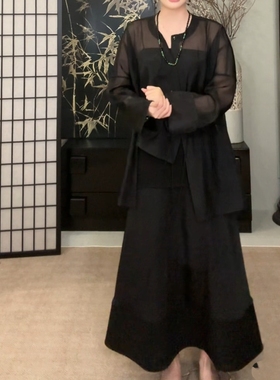 小众国风新中式不对称绑带透视衬衫上衣 2色入