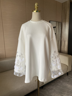 口亮片刺绣宽松卫衣钻钻领国风上衣 重工袖 2024春装 新款