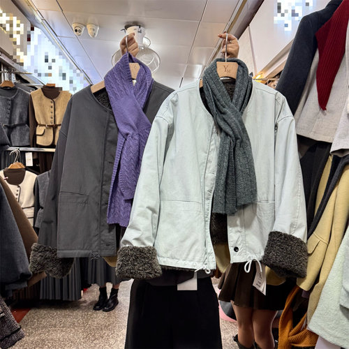 韩系温柔气质正反2穿仿羊羔毛圆领宽松休闲百搭减龄保暖工装外套