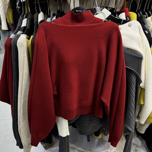 韩系法式气质半高领修身针织背心+一字领纯色宽松休闲纯欲罩衫2件