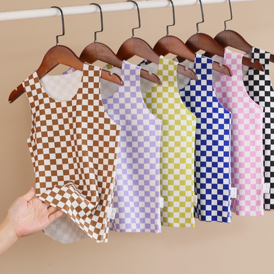 儿童方格印花双面德绒保暖背心