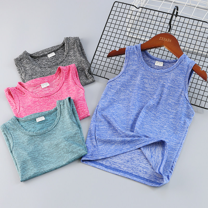 儿童彩棉速干背心夏款男女童运动无袖T恤宝宝薄冰丝打底衫中大童