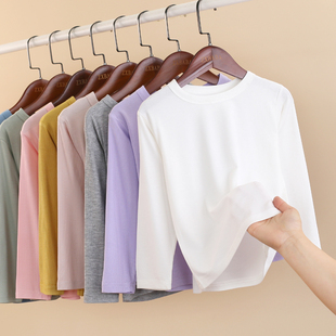 儿童螺纹薄长袖圆领衫夏男女童冰丝休闲T恤秋衣中大童莫代尔睡衣