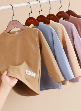 儿童磨毛德绒秋衣冬宝宝男女童加厚内衣打底衫中大童保暖上衣T恤